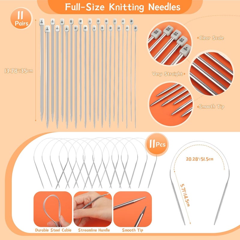 Coopay Coopay Knitting Kit for Beginners w20 Colors Yarn Knitting Set Include 11 Pairs Knitting Needles Set  11 Circular Knitting Needles with Cat Tote Bag Knitting Book Knitting Kit for Beginners Adults  - Image 4