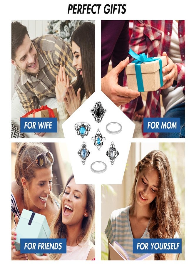 ONESING 154 Pcs Knuckle Rings for Women, Vintage Knuckle Rings Set, Stackable Finger Rings Set Bohemian Retro Vintage Jewelry Silver Rings Crystal Joint Rings Hollow Carved Flowe - Image 4