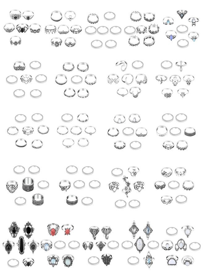 ONESING 154 Pcs Knuckle Rings for Women, Vintage Knuckle Rings Set, Stackable Finger Rings Set Bohemian Retro Vintage Jewelry Silver Rings Crystal Joint Rings Hollow Carved Flowe - Image 1