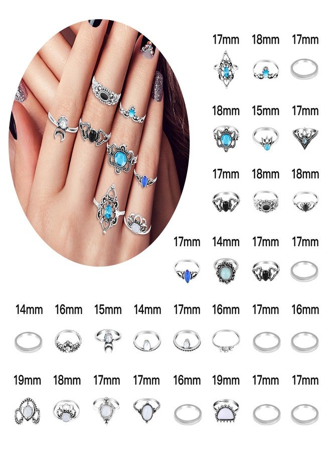 ONESING 154 Pcs Knuckle Rings for Women, Vintage Knuckle Rings Set, Stackable Finger Rings Set Bohemian Retro Vintage Jewelry Silver Rings Crystal Joint Rings Hollow Carved Flowe - Image 3