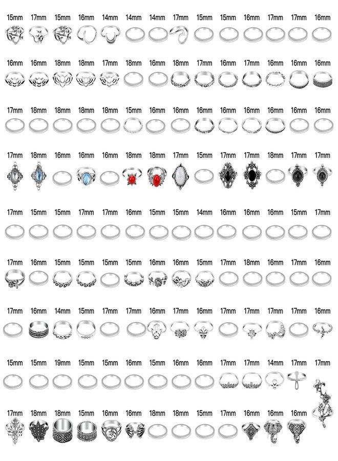 ONESING 154 Pcs Knuckle Rings for Women, Vintage Knuckle Rings Set, Stackable Finger Rings Set Bohemian Retro Vintage Jewelry Silver Rings Crystal Joint Rings Hollow Carved Flowe - Image 2