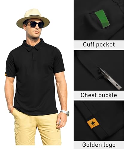 ZITY Mens Polo Shirt Short Sleeve Sports Tactical T-Shirt Athletic Golf Polos Daily Casual Stylish Collared Shirts for Men Black X-Large - Image 2
