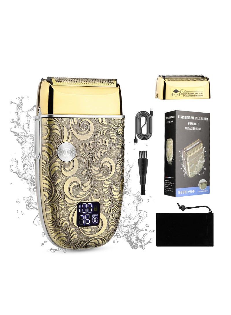 SYOSI Double Foil Shaver for Men, 2 Speed Electric Shaver with 2 Foil Cordless Barber Shaver Professional Barber Supplies Cordless Electric Razor Precision Beard Trimmer Foil Head Shaver Wet & Dry - Image 1