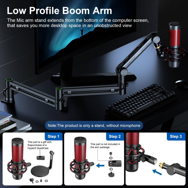 Aokeo Microphone Arm,Aokeo AK-58i Desk Low Profile Mic Boom Arm Stand,Suitable For Blue Yeti,Snowball iCE,HyperX QuadCast,SoloCast,Elgato Wave,Etc - Image 3