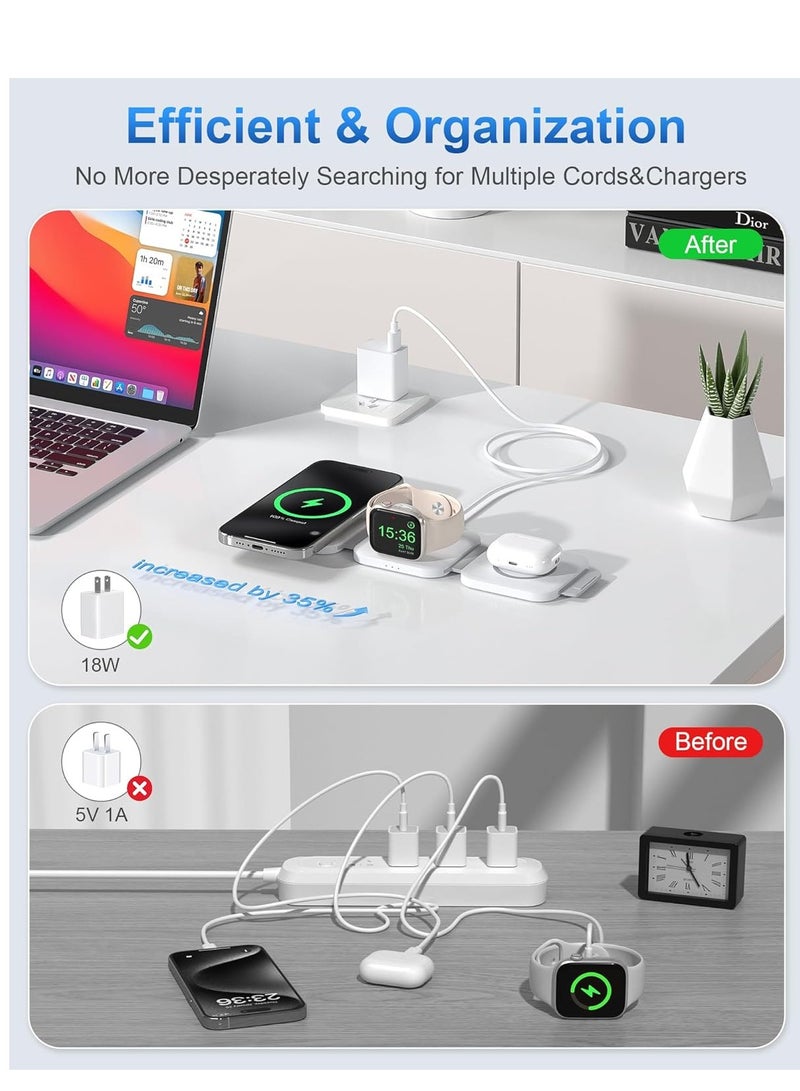 general 3 in 1 Wireless Charging Station for Apple Multiple Devices, Foldable Magnetic Fast Travel Charger, Compatible with MagSafe iPhone 16 15 14 13 12 Apple Watch & AirPod, Gift for Women - Image 2