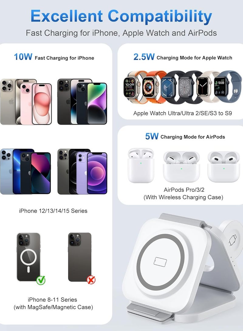 general 3 in 1 Wireless Charging Station for Apple Multiple Devices, Foldable Magnetic Fast Travel Charger, Compatible with MagSafe iPhone 16 15 14 13 12 Apple Watch & AirPod, Gift for Women - Image 5