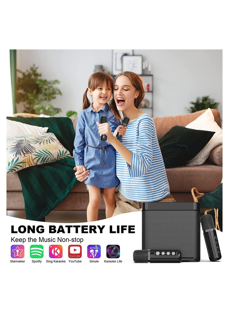 Portable Bluetooth Speaker, Karaoke Machine for Adults/Kids with 2 Wireless Microphones, Portable Bluetooth Karaoke Speaker PA System