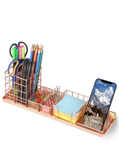 KASTWAVE Rose Gold Desk Organizer, Office Desk Accessories with Pen Holder for desk, Desktop Organization with Phone Holder, Sticky Note Tray, Paperclip Storage and Caddy for Office Home School  - Image 1