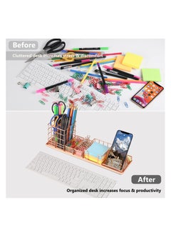KASTWAVE Rose Gold Desk Organizer, Office Desk Accessories with Pen Holder for desk, Desktop Organization with Phone Holder, Sticky Note Tray, Paperclip Storage and Caddy for Office Home School  - Image 5