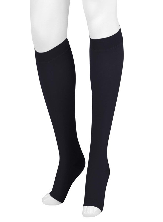 Juzo Dynamic Varin 3512 Knee-High, 30-40 mmHg Open Toe Compression Stocking with Silicone Top Band- Men & Women, Short, 3 (III), Black - Image 1