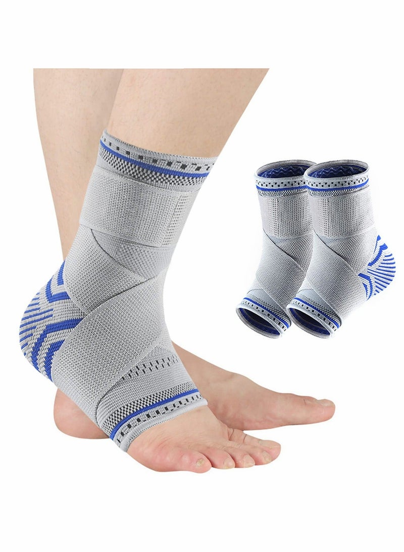 Ankle Brace Compression Sleeve (2 PACK), Adjustable Ankle Support for Men & Women, Breathable Ankle Sleeve w/Ankle Strap for Sprained Ankle, Swelling Relief Pain, Plantar Fasciitis, Achilles - Image 1