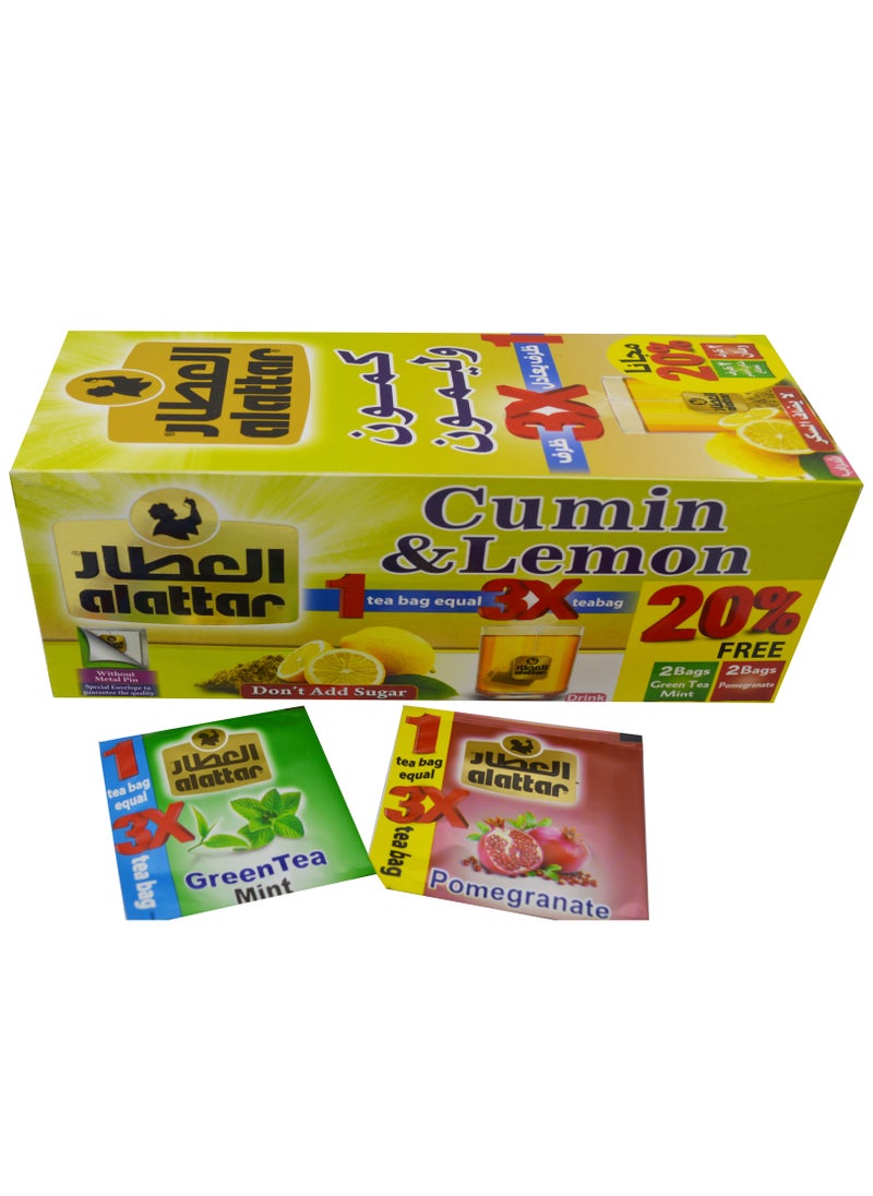 alattar - Cumin & Lemon Tea | Herbal Tea Bags | Pack of 24 Tea Bags | 2 Bags Green Tea Mint & 2 Bags Pomegranate - Image 1