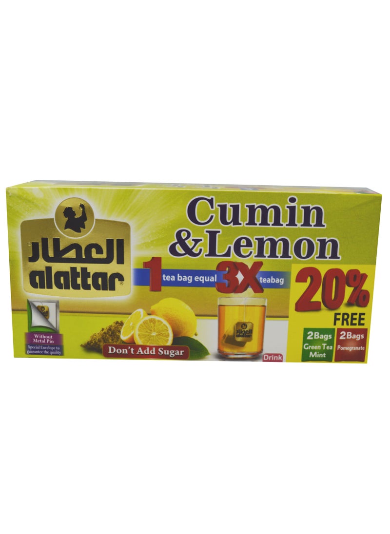 alattar - Cumin & Lemon Tea | Herbal Tea Bags | Pack of 24 Tea Bags | 2 Bags Green Tea Mint & 2 Bags Pomegranate - Image 1