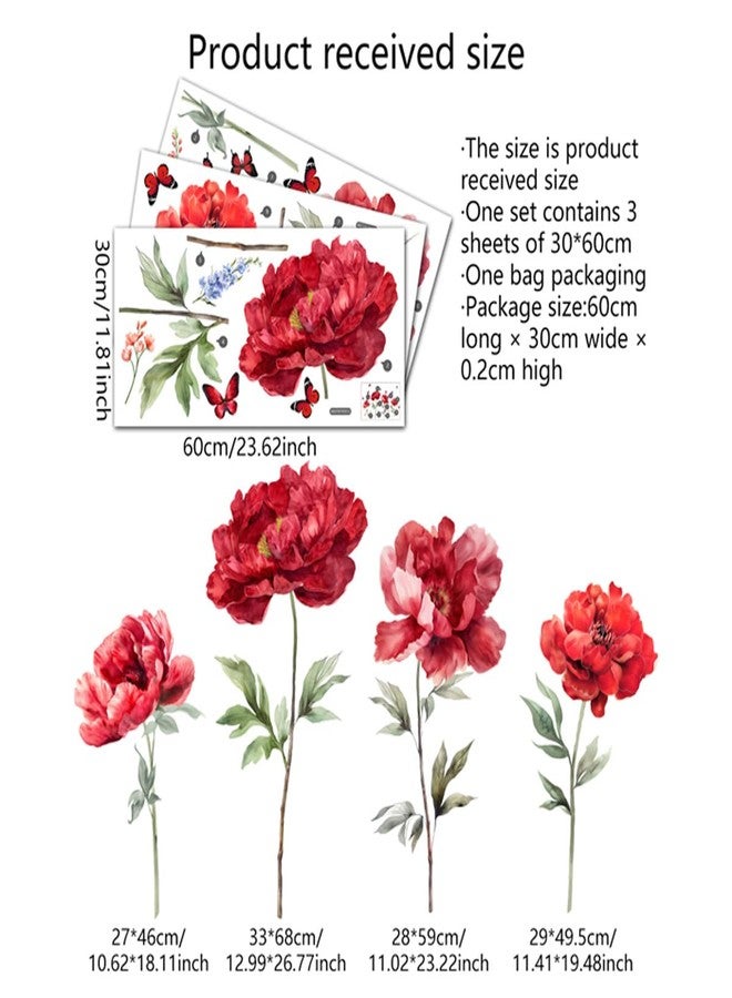 Runtoo Large Red Flowers Wall Decals Butterfly Watercolor Floral Wall Stickers for Bedroom Living Room Nursery Office Home Decor - Image 4