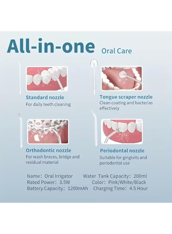 جهاز تنظيف الاسنان المحمول اللاسلكي ،٤ رؤوس نفاثة،لون أزرق - Image 4