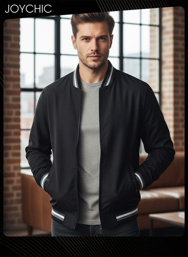 Joychic Casual Autumn and Winter Solid Color Lightweight Jacket Velvet Cotton Windproof Waterprood Warm Zipper Coat for Men Outdoor Black - Image 1