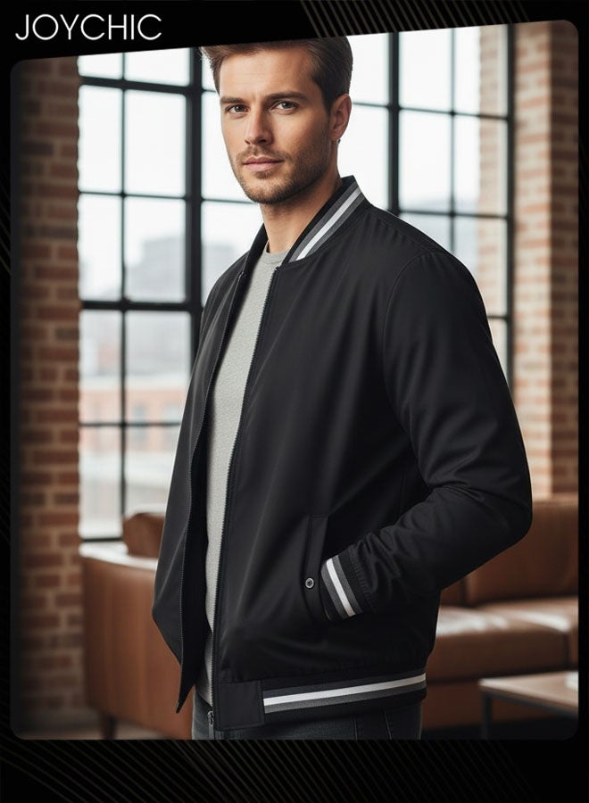 Joychic Casual Autumn and Winter Solid Color Lightweight Jacket Velvet Cotton Windproof Waterprood Warm Zipper Coat for Men Outdoor Black - Image 2