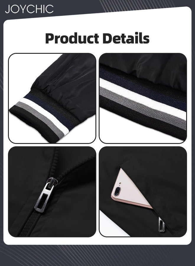 Joychic Casual Autumn and Winter Solid Color Lightweight Jacket Velvet Cotton Windproof Waterprood Warm Zipper Coat for Men Outdoor Black - Image 5