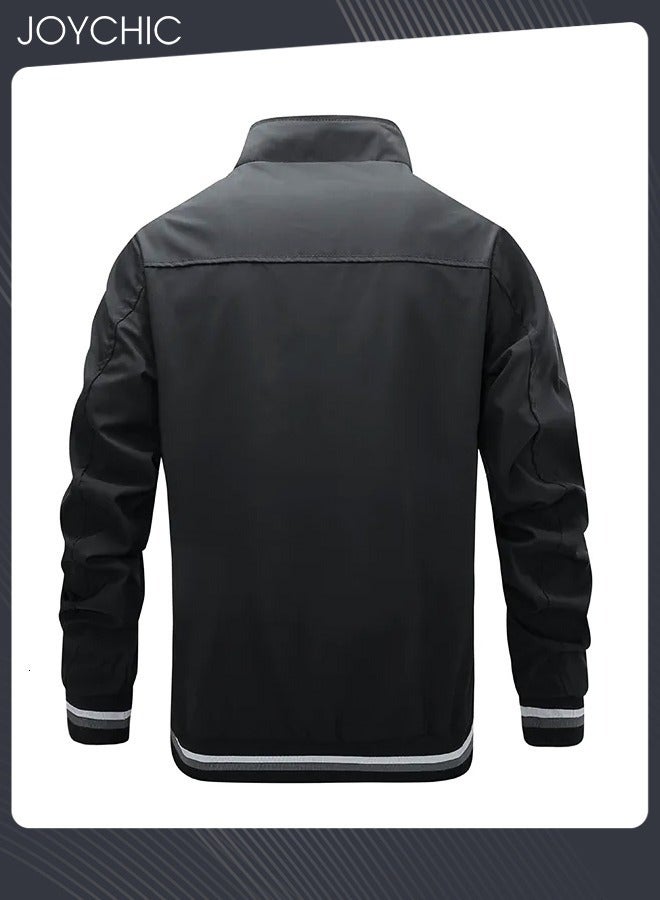 Joychic Casual Autumn and Winter Solid Color Lightweight Jacket Velvet Cotton Windproof Waterprood Warm Zipper Coat for Men Outdoor Black - Image 3