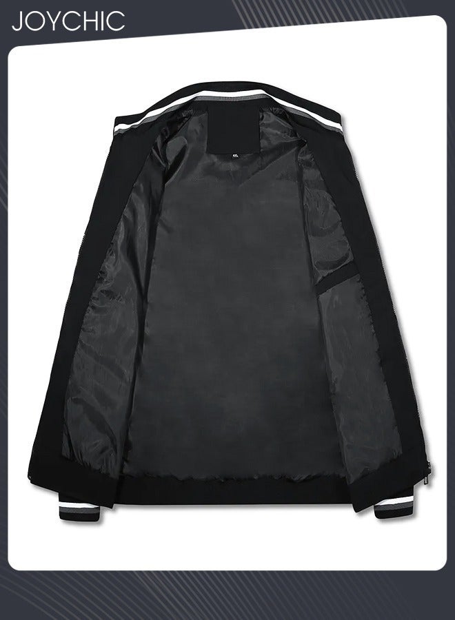 Joychic Casual Autumn and Winter Solid Color Lightweight Jacket Velvet Cotton Windproof Waterprood Warm Zipper Coat for Men Outdoor Black - Image 4