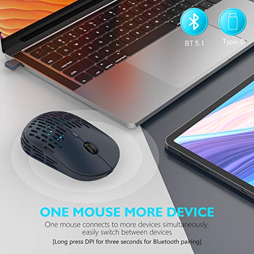 RAPIQUE Bluetooth Wireless Mouse, Dual Mode Rechargeable Silent Bluetooth Mice with 2.4G Type C Receiver for Laptop, iMac, Chromebook,MacBook pro/air and All Type-C Device (Blue) - Image 2