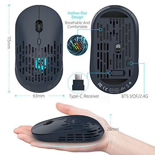 RAPIQUE Bluetooth Wireless Mouse, Dual Mode Rechargeable Silent Bluetooth Mice with 2.4G Type C Receiver for Laptop, iMac, Chromebook,MacBook pro/air and All Type-C Device (Blue) - Image 5