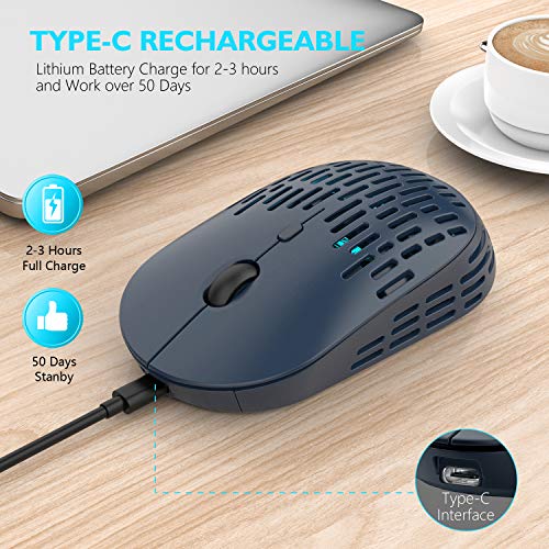 RAPIQUE Bluetooth Wireless Mouse, Dual Mode Rechargeable Silent Bluetooth Mice with 2.4G Type C Receiver for Laptop, iMac, Chromebook,MacBook pro/air and All Type-C Device (Blue) - Image 4