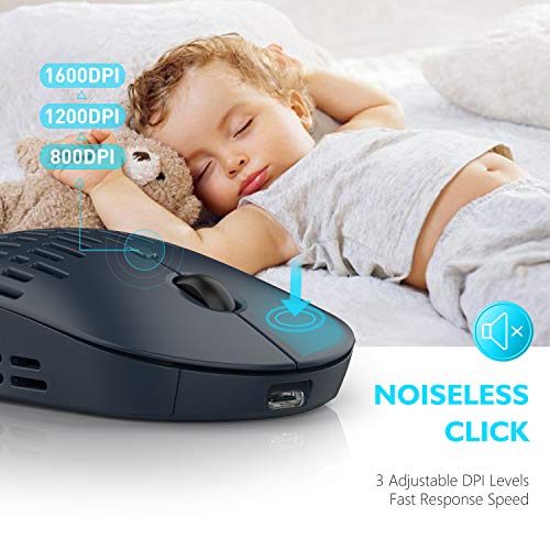 RAPIQUE Bluetooth Wireless Mouse, Dual Mode Rechargeable Silent Bluetooth Mice with 2.4G Type C Receiver for Laptop, iMac, Chromebook,MacBook pro/air and All Type-C Device (Blue) - Image 3