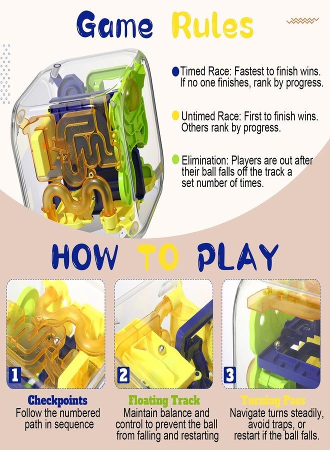 Wovnet 1 Sets Large Labyrinth 3D Maze Cube Puzzle Maze Game Gravity 3D Puzzle Cube Brain Teaser Ball Games for Kids Education Sensory Toys Gift for Adults (Upgrade Version,Yellow) - Image 5