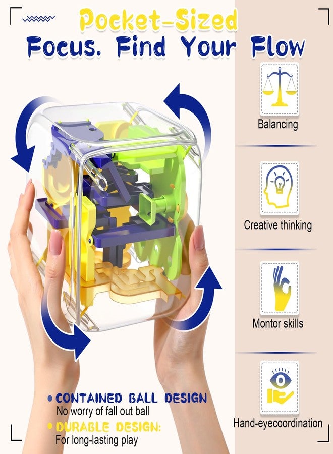 Wovnet 1 Sets Large Labyrinth 3D Maze Cube Puzzle Maze Game Gravity 3D Puzzle Cube Brain Teaser Ball Games for Kids Education Sensory Toys Gift for Adults (Upgrade Version,Yellow) - Image 3