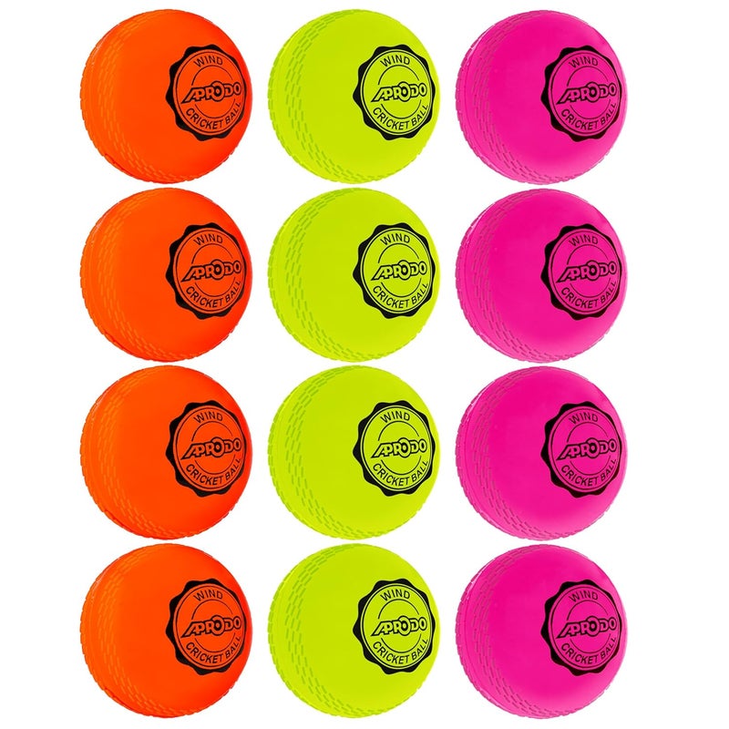 Aprodo Wind Cricket Balls Soft PVC Light Weight Durable Recommended for Training Practice Coaching Indoor & Outdoor (Multi-Wind Ball- Pack 12) - Image 1