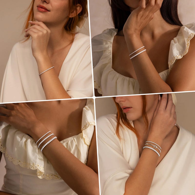 Poxtex Sterling Silver Tennis Bracelet for Women, Silver Cubic Zirconia Classic Bracelets Jewelry 2/3/4 MM Diamond - Image 5