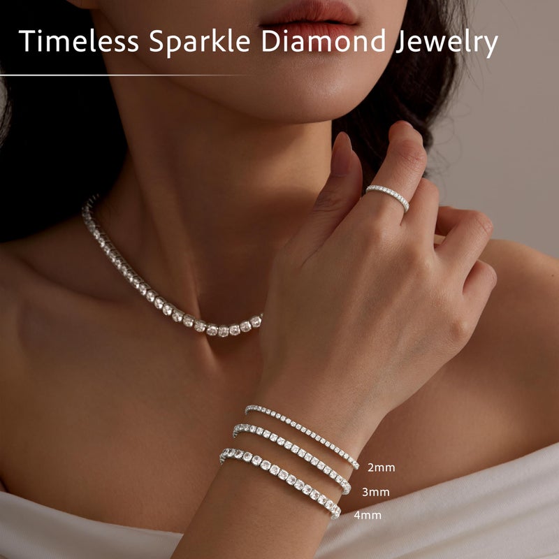 Poxtex Sterling Silver Tennis Bracelet for Women, Silver Cubic Zirconia Classic Bracelets Jewelry 2/3/4 MM Diamond - Image 2