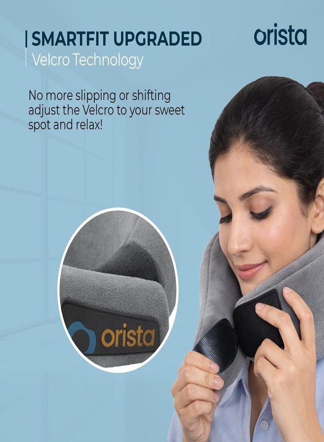 Orista وسادة أوريستا™ للسفر بالرقبة | وسادة رقبة فاخرة من إسفنج الذاكرة للسفر بالطائرة والسيارة والنوم | مسند رأس قابل للتعديل، وسادة سفر لدعم الرأس أثناء النوم | مخمل رمادي - Image 3