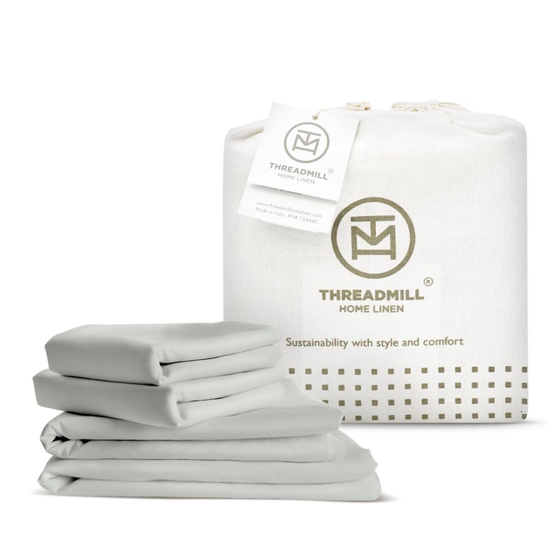 Threadmill 100 Organic Cotton Sheets  Queen 4 Piece Light Grey  Certified by GOTS  Soft and Cooling Bedsheet Set with Reusable Bag Snug Fit with 16 Deep Pocket  Ultra Light