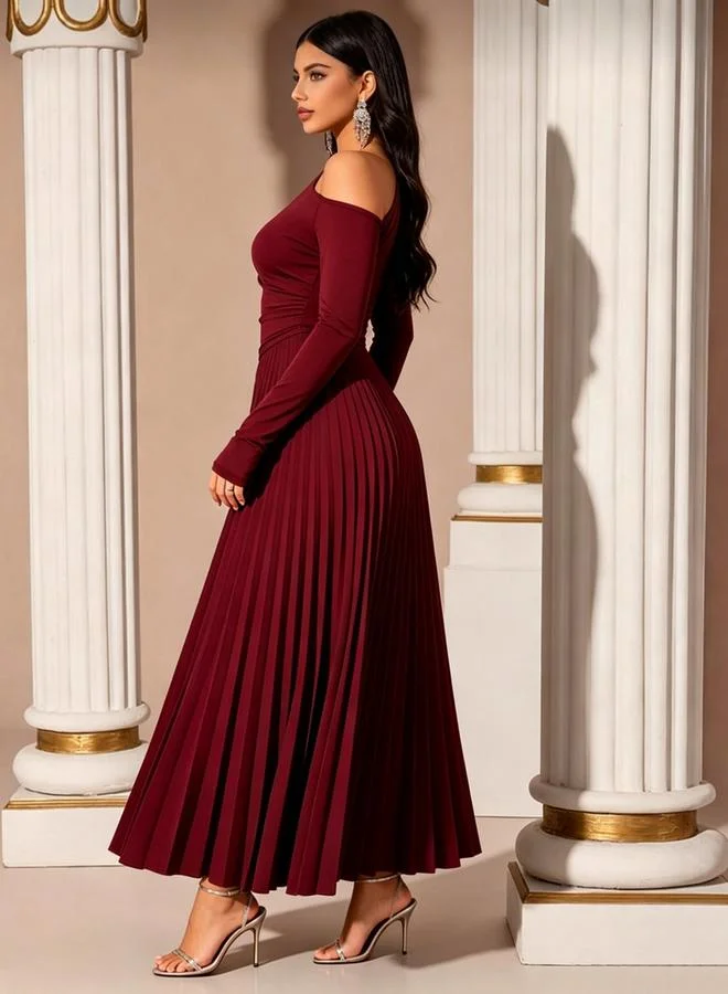 Styli  Red Pleated A-Line Maxi Dress for Women | Best Price UAE