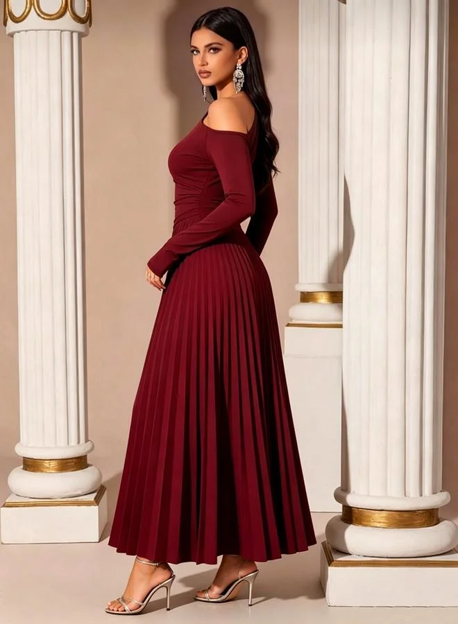 Styli  Red Pleated A-Line Maxi Dress for Women | Best Price UAE