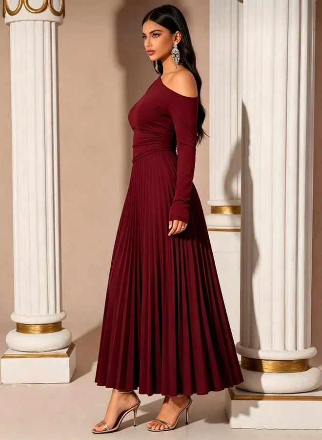 Styli  Red Pleated A-Line Maxi Dress for Women | Best Price UAE