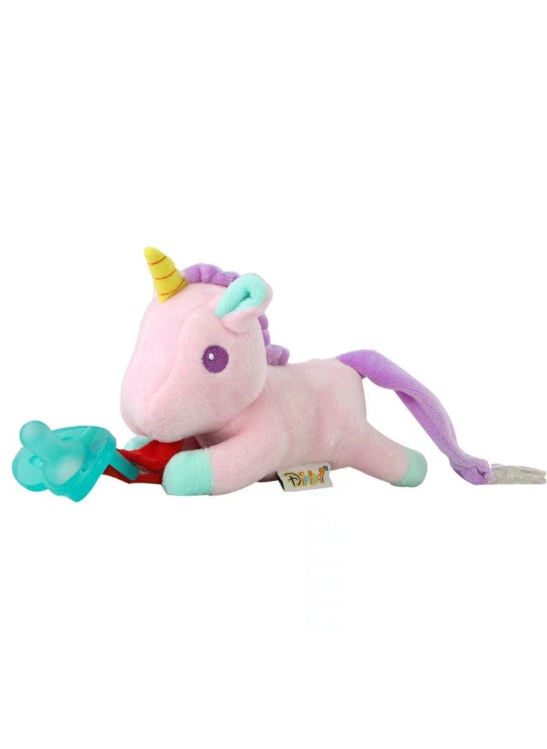Goolsky Baby Infant Stuffed Animal Pacifier Holder - Plush Toy Unicorn Detachable Soothie Pacifier, Silicone Pacifier for 12 Months Infant Baby  - Image 1
