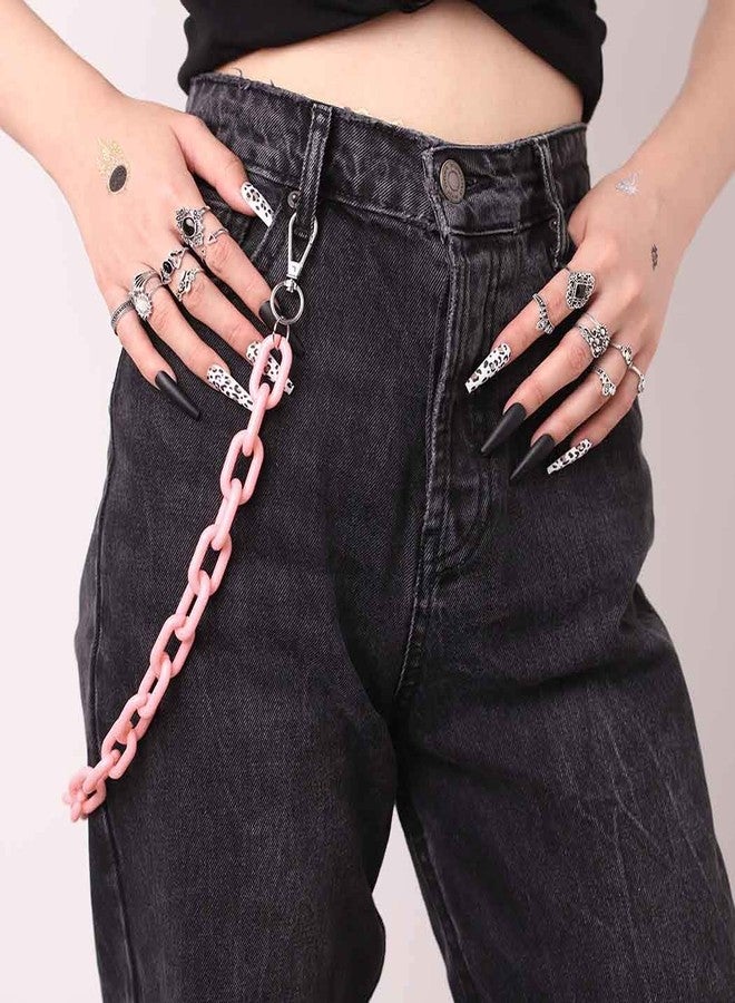 Bomine Hip Hop Jeans Pants Chain Punk Goth for Men Acrylic Link Wallet Chain for Women Hipster Chunky Thick Wallet Pocket Keychains Belt Waist Chains body Accessory for Girls (Pink)… - Image 2