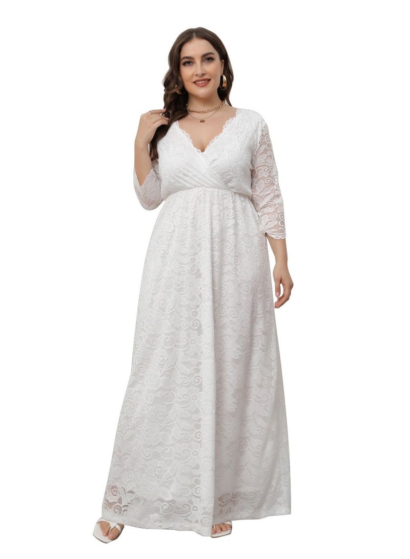 Loquat New Lace Dress For Plus-size Women White  - Image 1