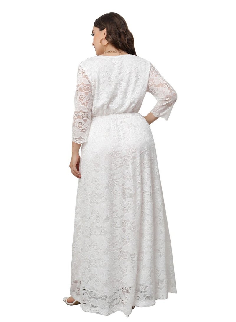 Loquat New Lace Dress For Plus-size Women White  - Image 3