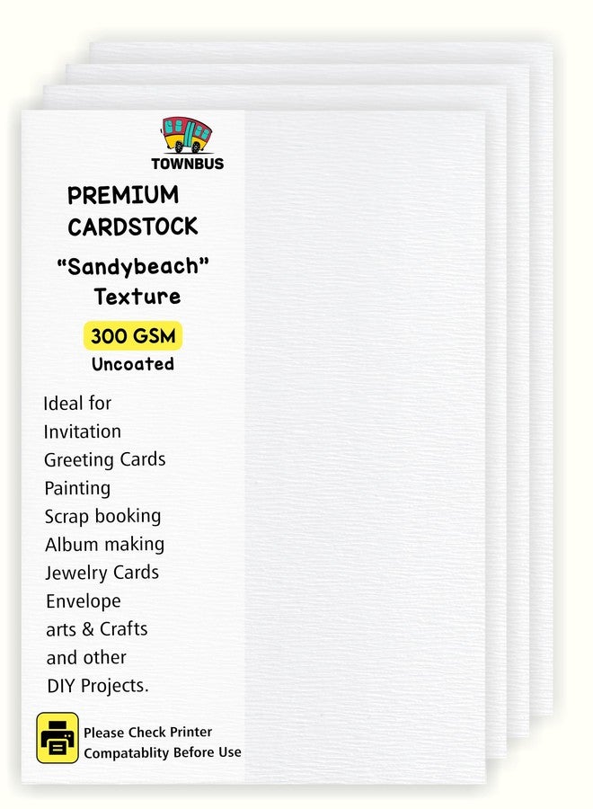 TOWNBUS - A5 |300 GSM 20 Nos of White Double-Sided Sandy-Beach Textured Cardstock | Printable Heavyweight Paper for Inkjet & Laser Printers, Invitations, Crafts & Business Use - Image 1