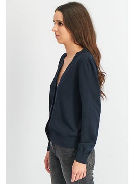 Tchibo Women V-Neck Plain Cardigan, Black  - Image 2
