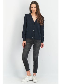 Tchibo Women V-Neck Plain Cardigan, Black  - Image 3