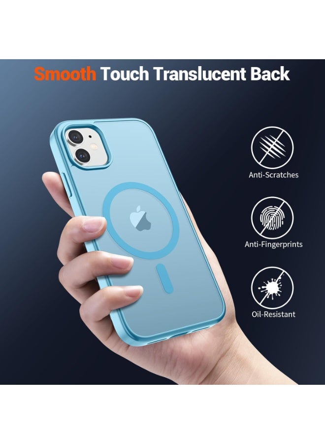 أكاليكس جراب مغناطيسي غير لامع لهاتف iPhone 12 و iPhone 12 Pro، حماية عالية الجودة ضد السقوط مع شريط مقاوم للصدمات، جراب خلفي غير لامع شفاف للهاتف | أزرق سماوي - Image 4