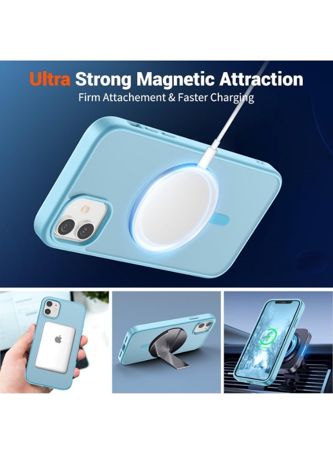 أكاليكس جراب مغناطيسي غير لامع لهاتف iPhone 12 و iPhone 12 Pro، حماية عالية الجودة ضد السقوط مع شريط مقاوم للصدمات، جراب خلفي غير لامع شفاف للهاتف | أزرق سماوي - Image 3