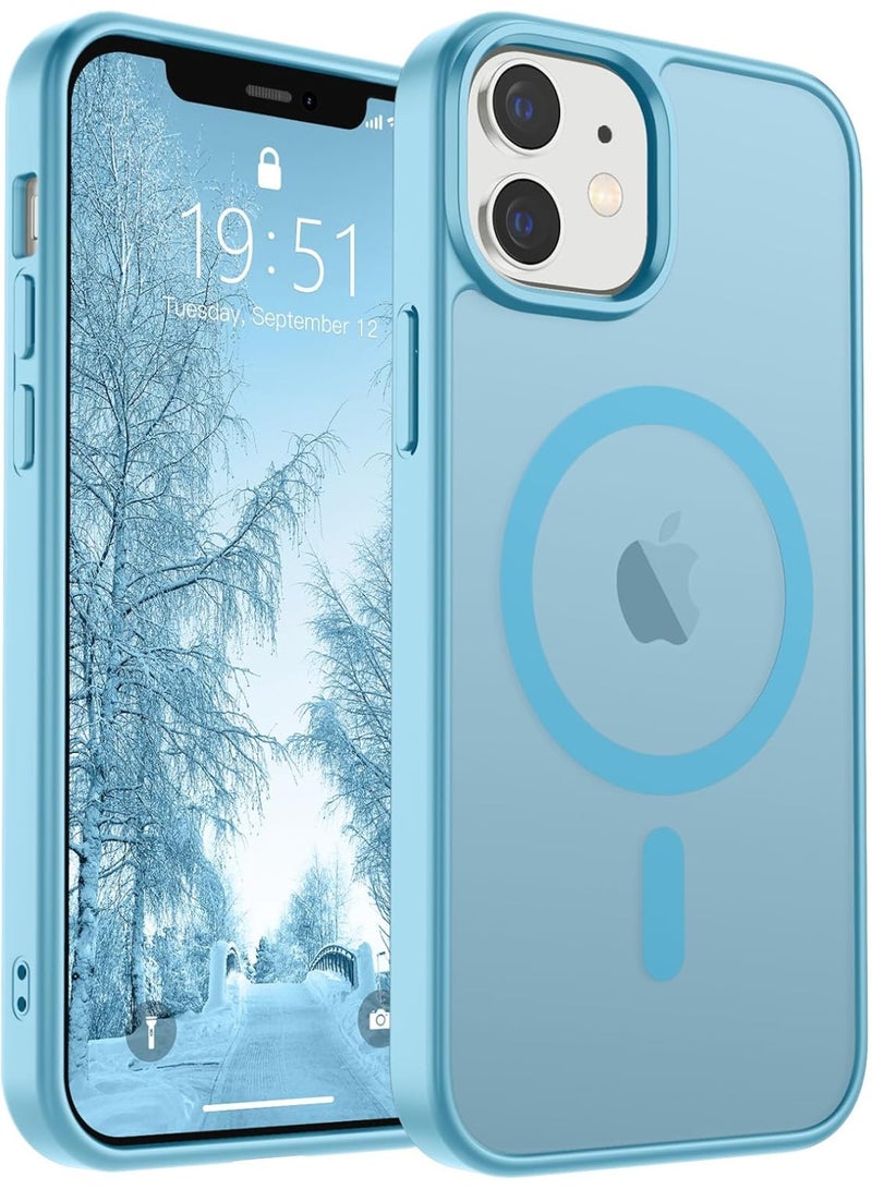 أكاليكس جراب مغناطيسي غير لامع لهاتف iPhone 12 و iPhone 12 Pro، حماية عالية الجودة ضد السقوط مع شريط مقاوم للصدمات، جراب خلفي غير لامع شفاف للهاتف | أزرق سماوي - Image 1