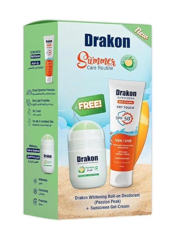 DRAKON Whitening Roll-On Deodorant Passion Peek + Drakon Sunscreen Gel Cream 60ml