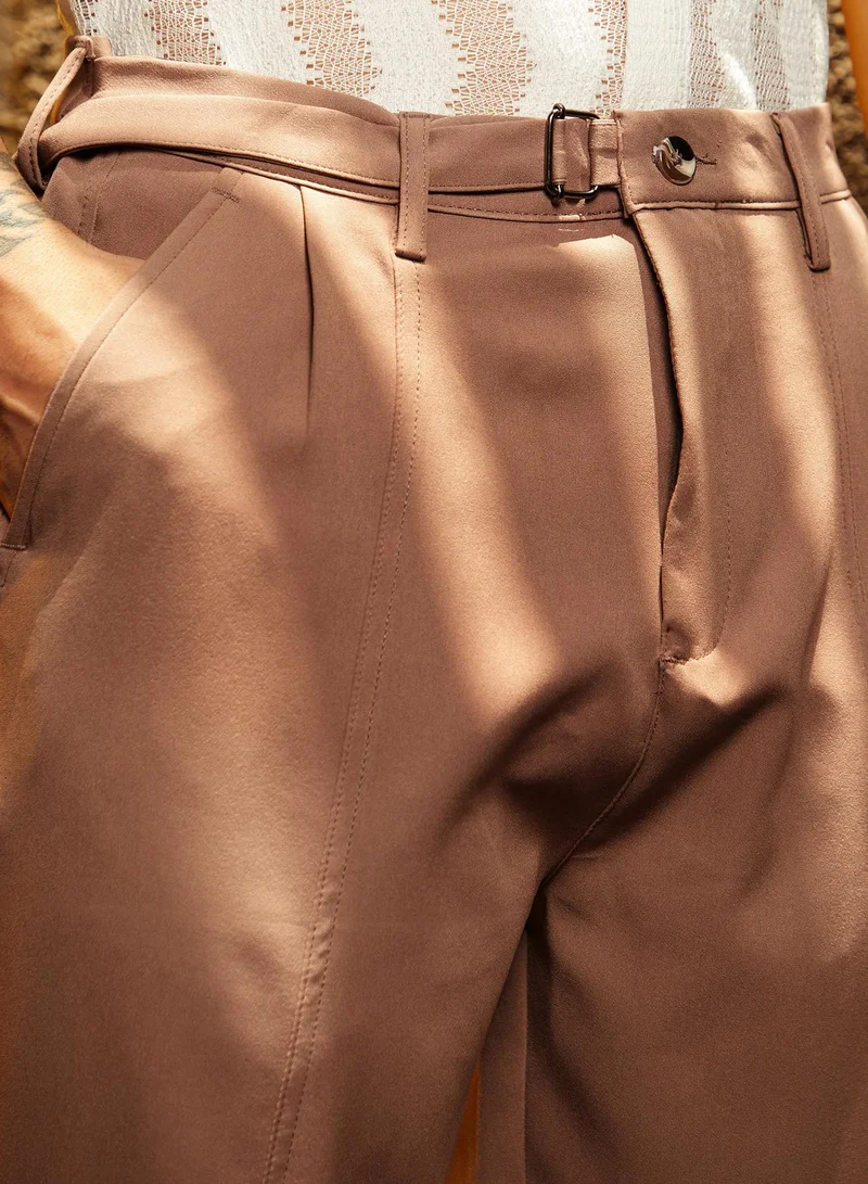 Campus Sutra Men's Tan Brown Panelled Gurkha Trousers